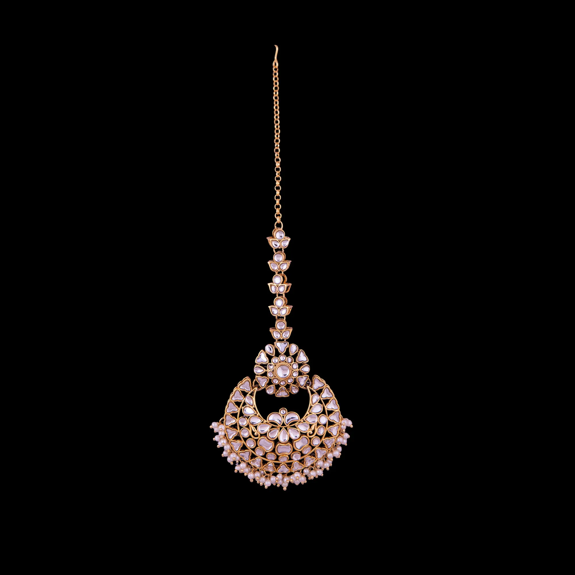 Gold Plated Kundan Pearl Bindiya Earrings Set