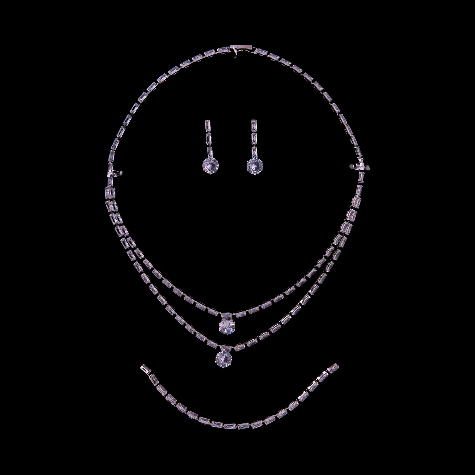 Silver Double Line Necklace Set