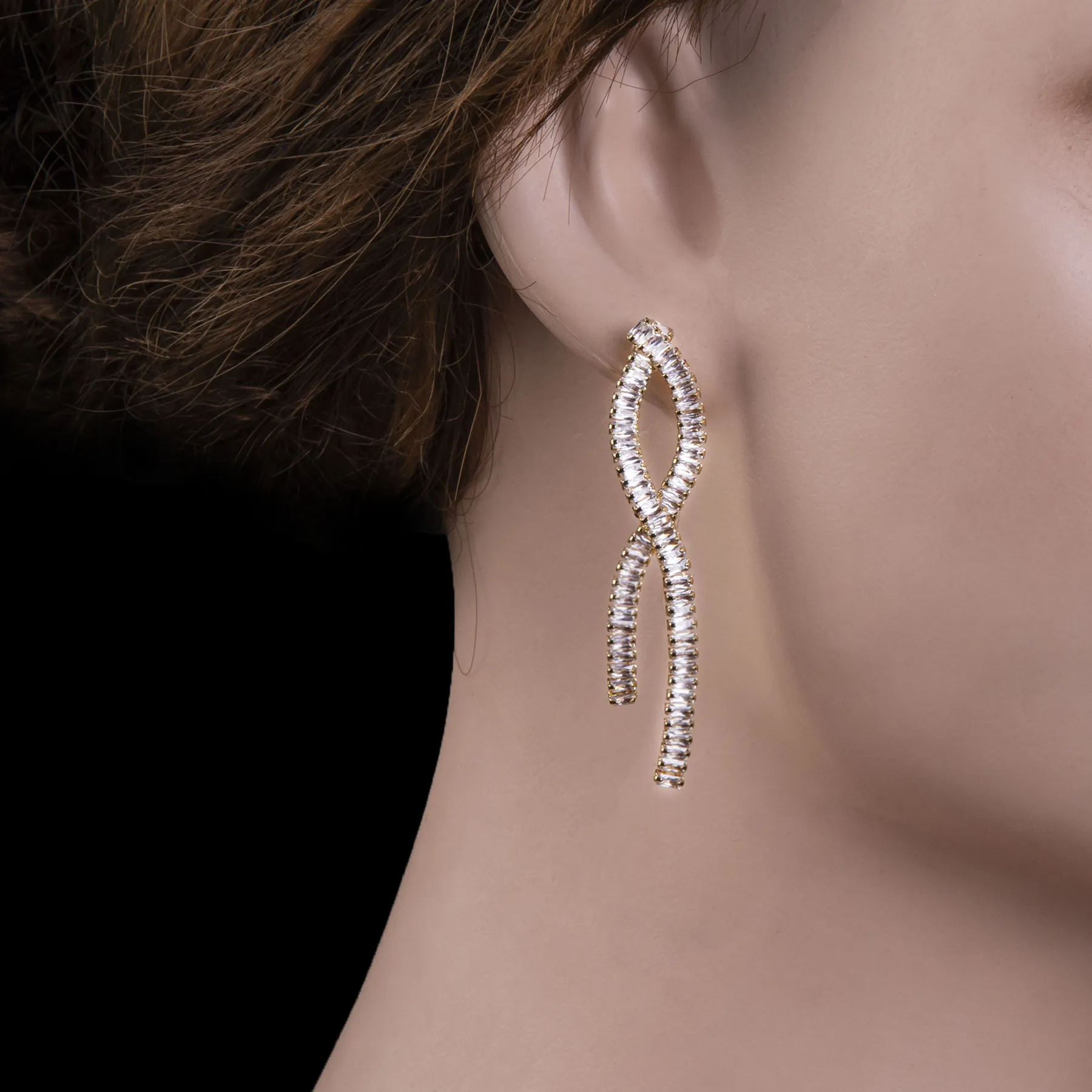 Infinity Baguette Twist Drop Earrings