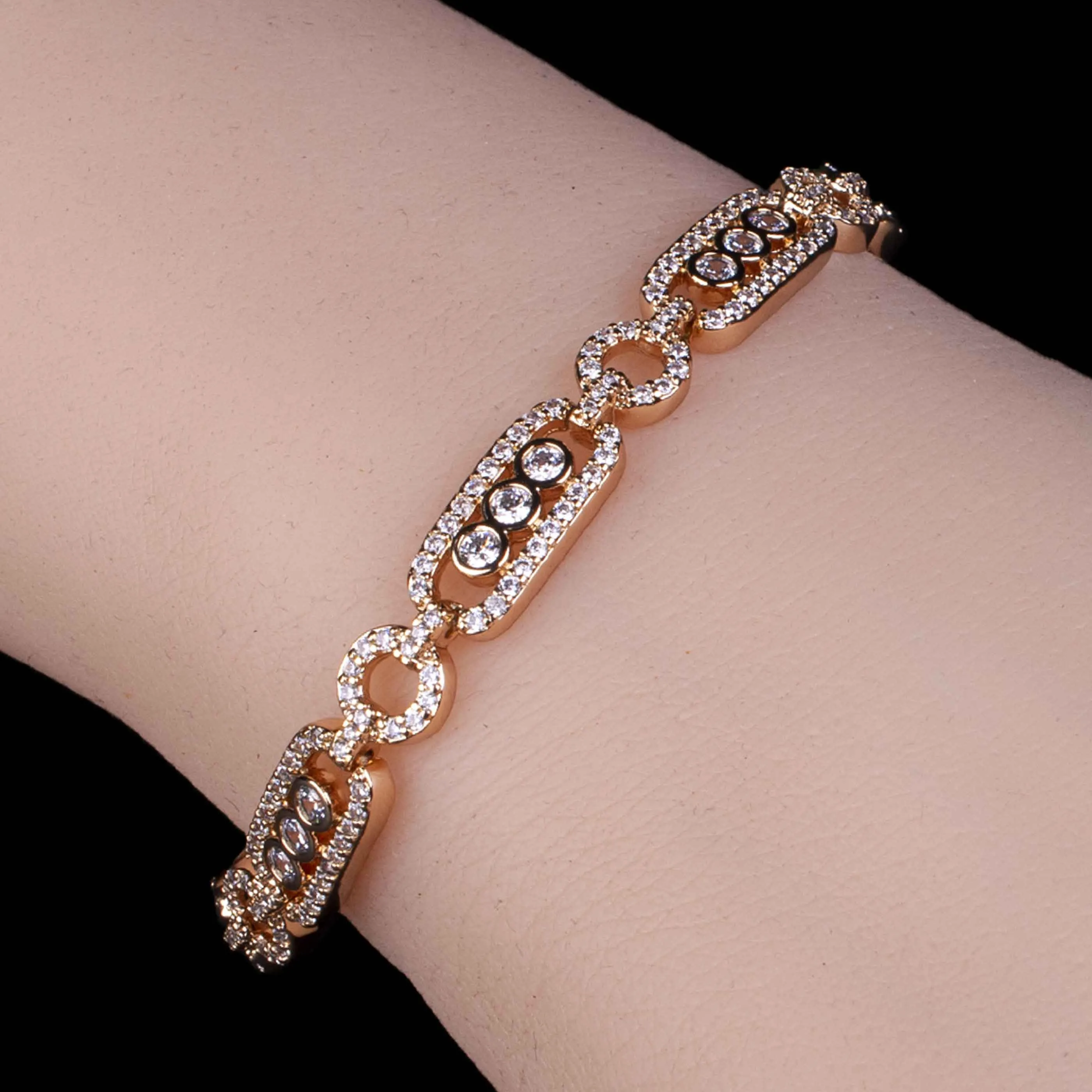 Vintage Oval Link Crystal Charm Bracelet