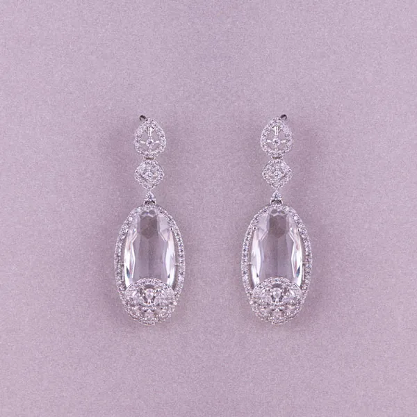 Silver Toned CZ Earrings Pair