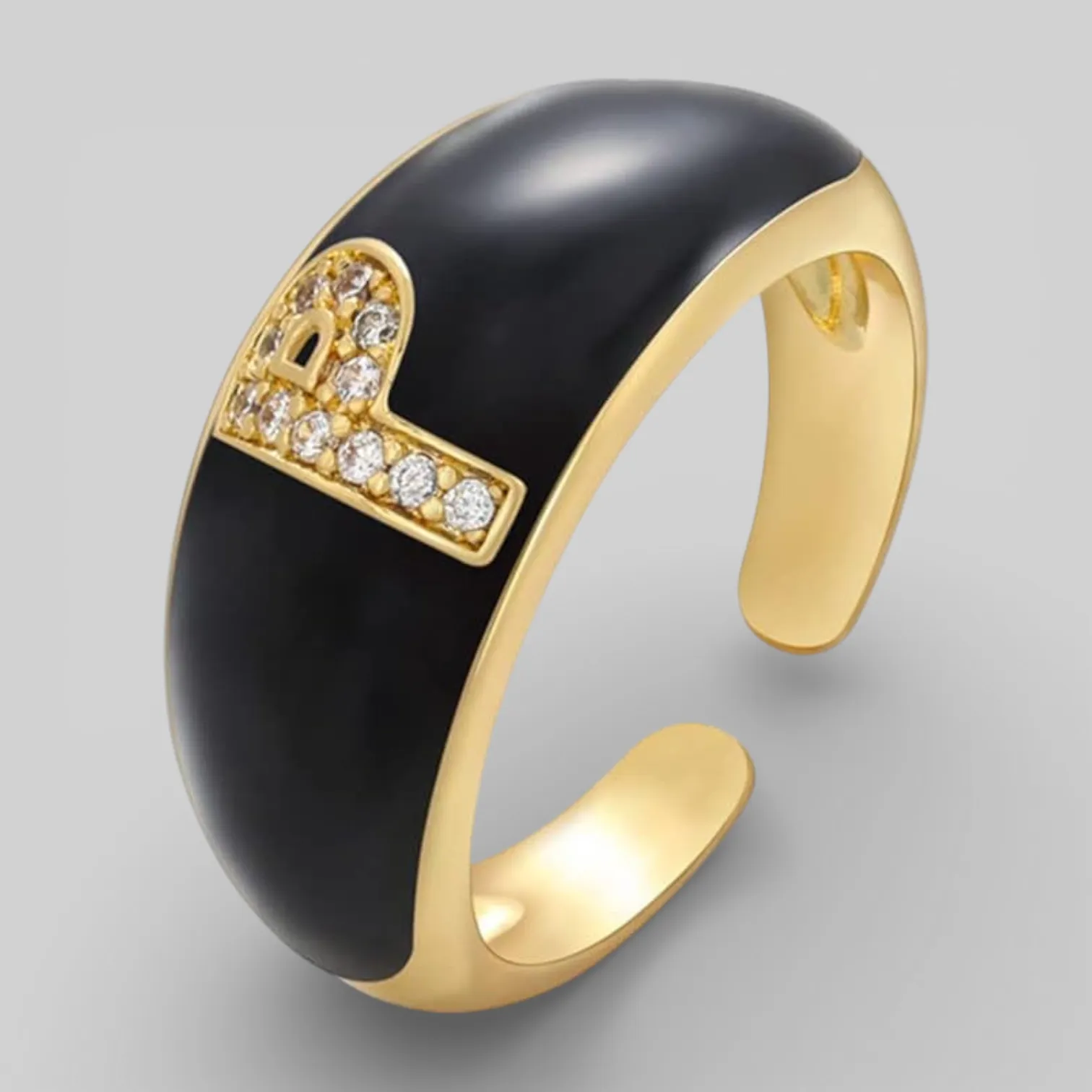 Black Chunky Letter Open Rings For Women
