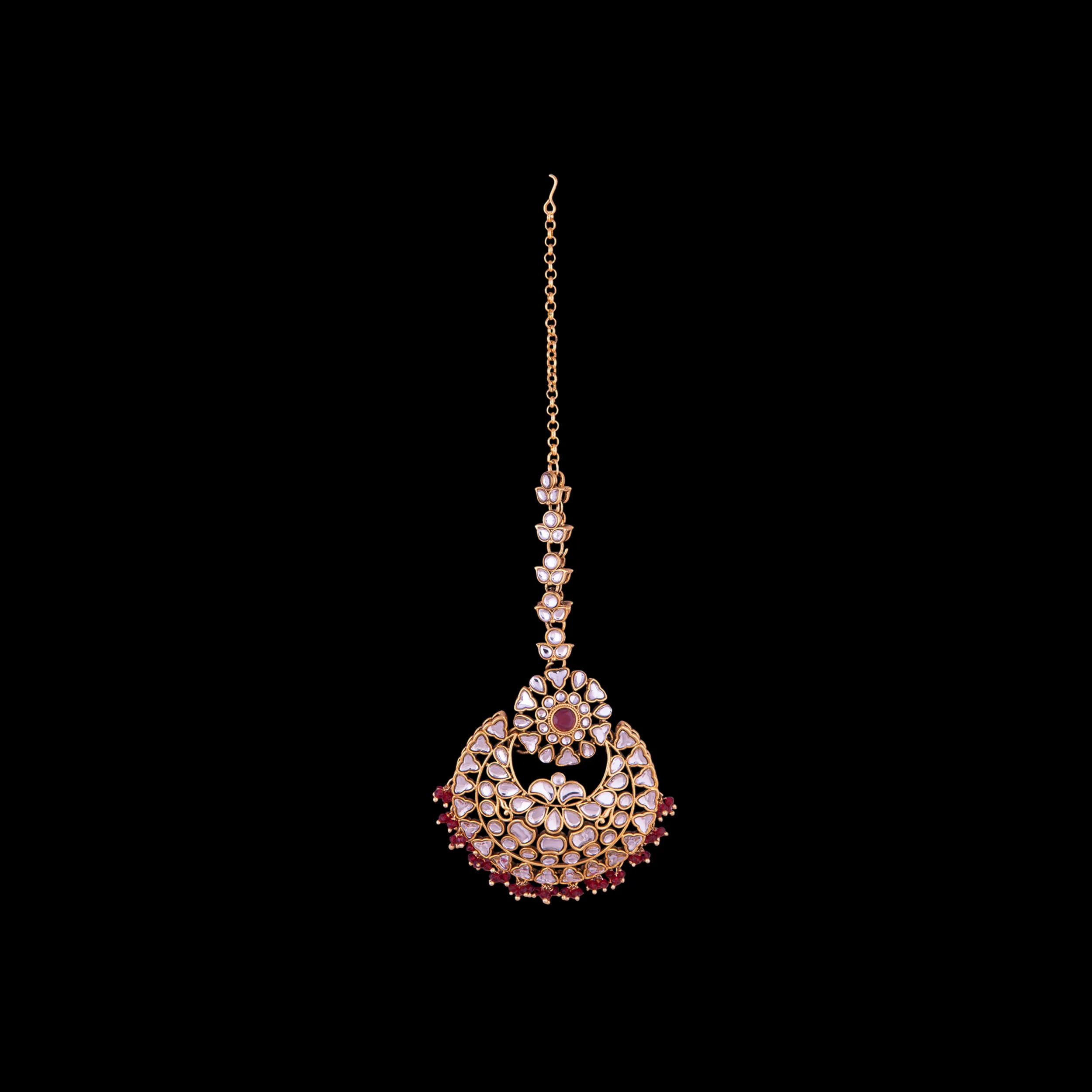 Gold Plated Kundan Pearl Bindiya Earrings Set