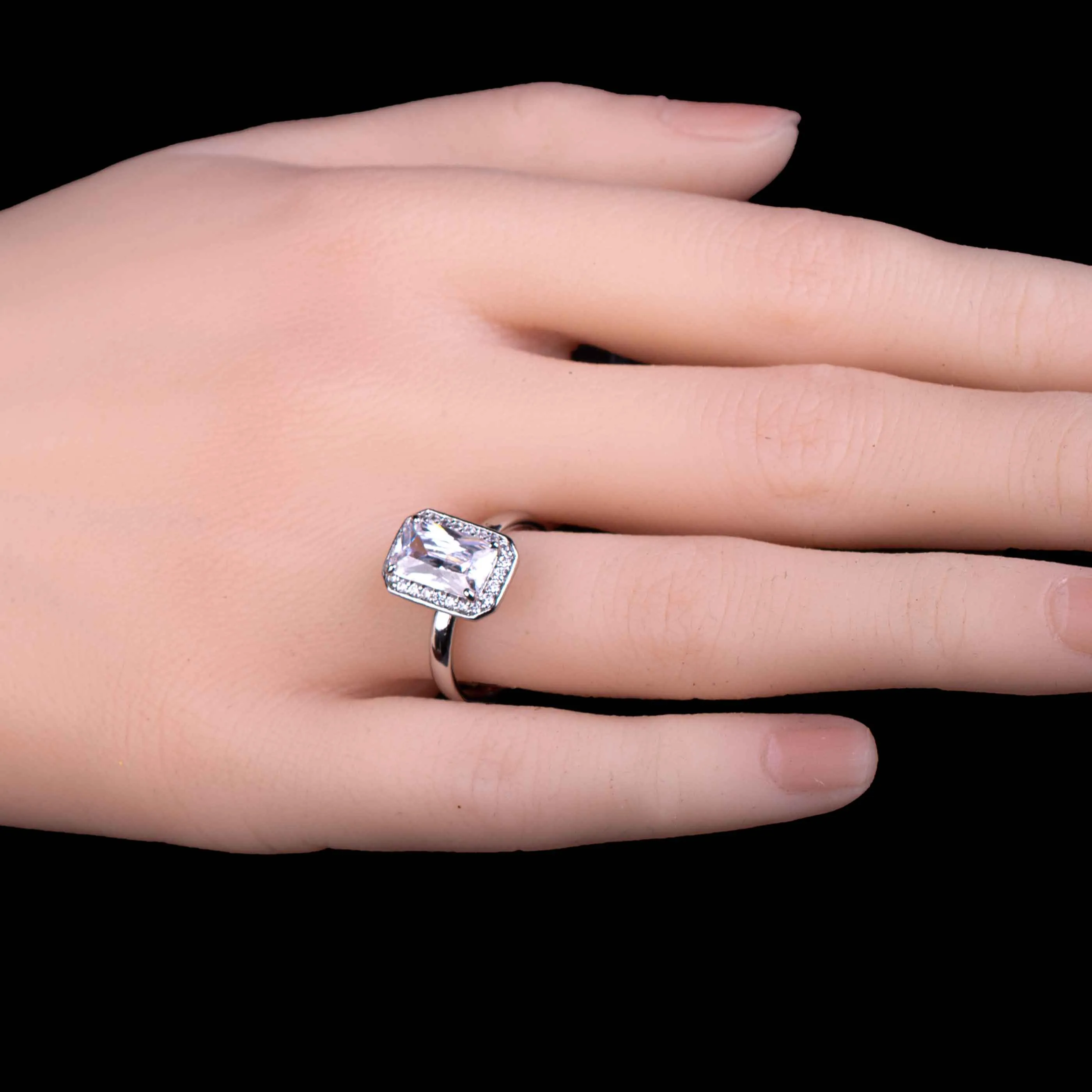 Emerald Cut Halo Zircon RIng