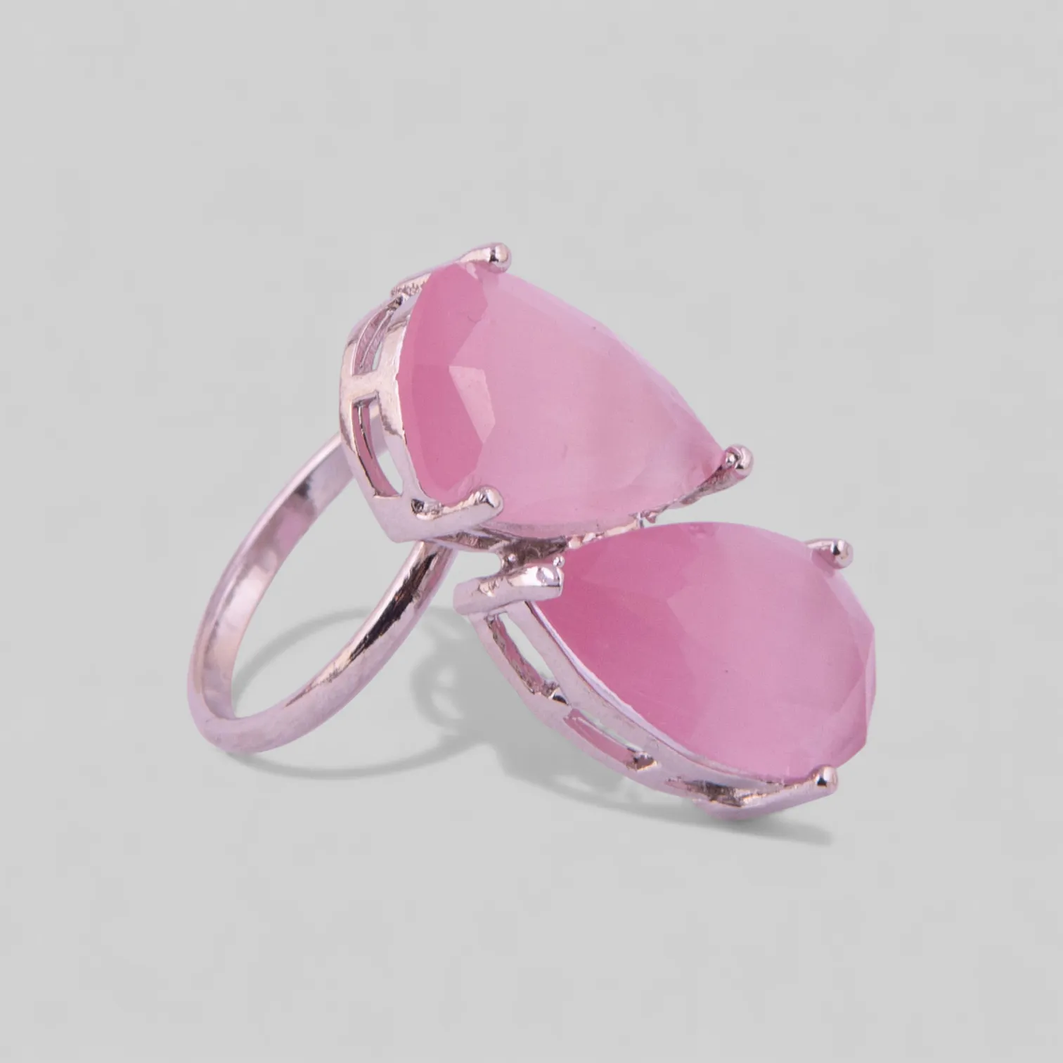 Pink Stone Silver Pear Shaped Ring