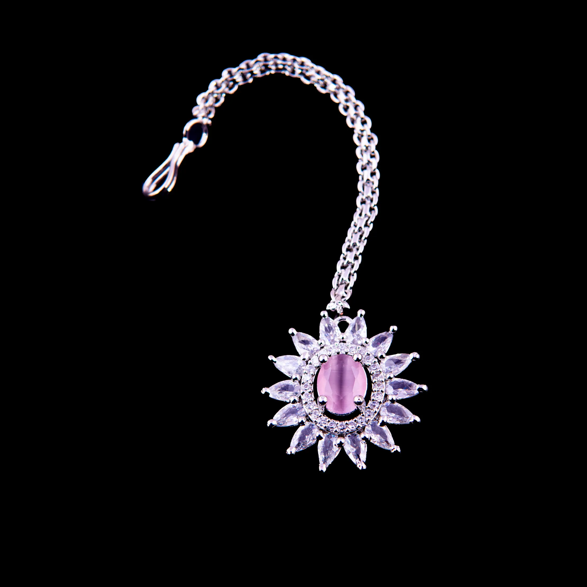 Pink Stone CZ Sunburst Necklace Jewellery Set