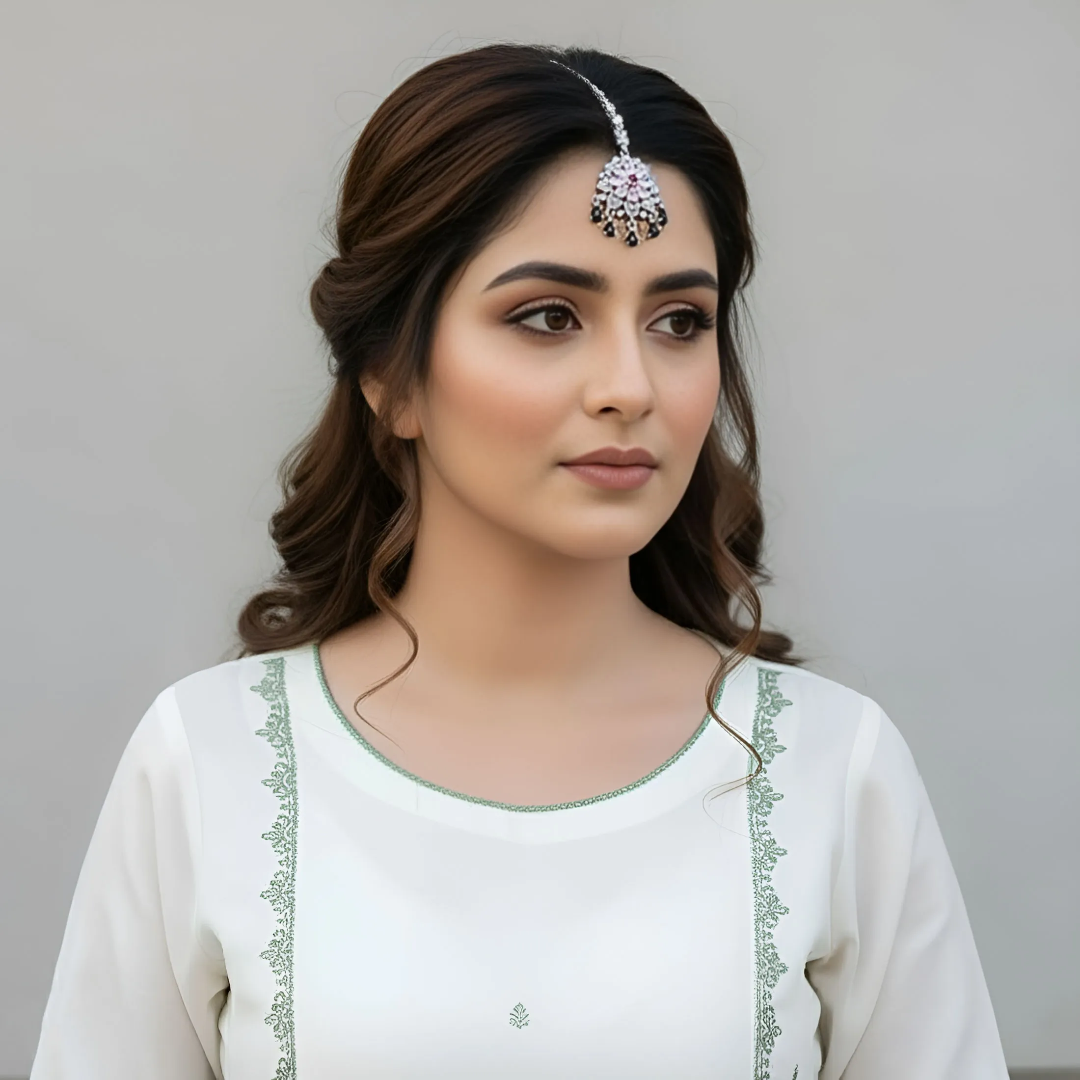 Silver Plated Floral Bindiya Mang Tikka