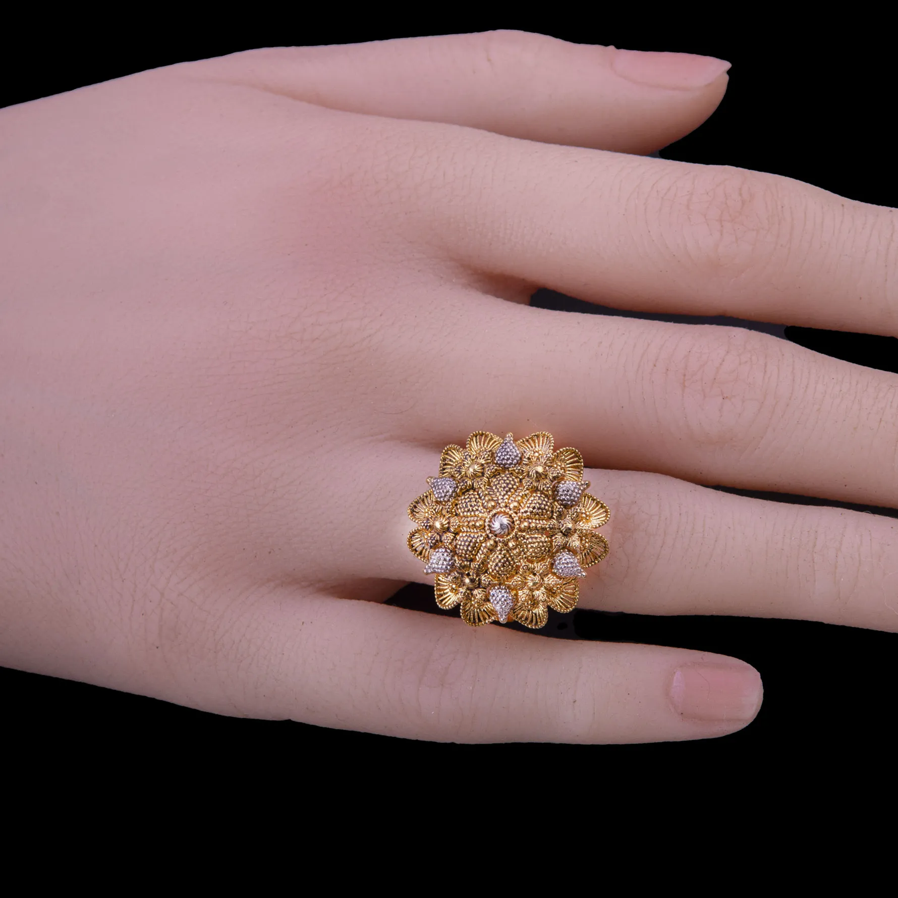 Gold Flower-Motif Cocktail Ring