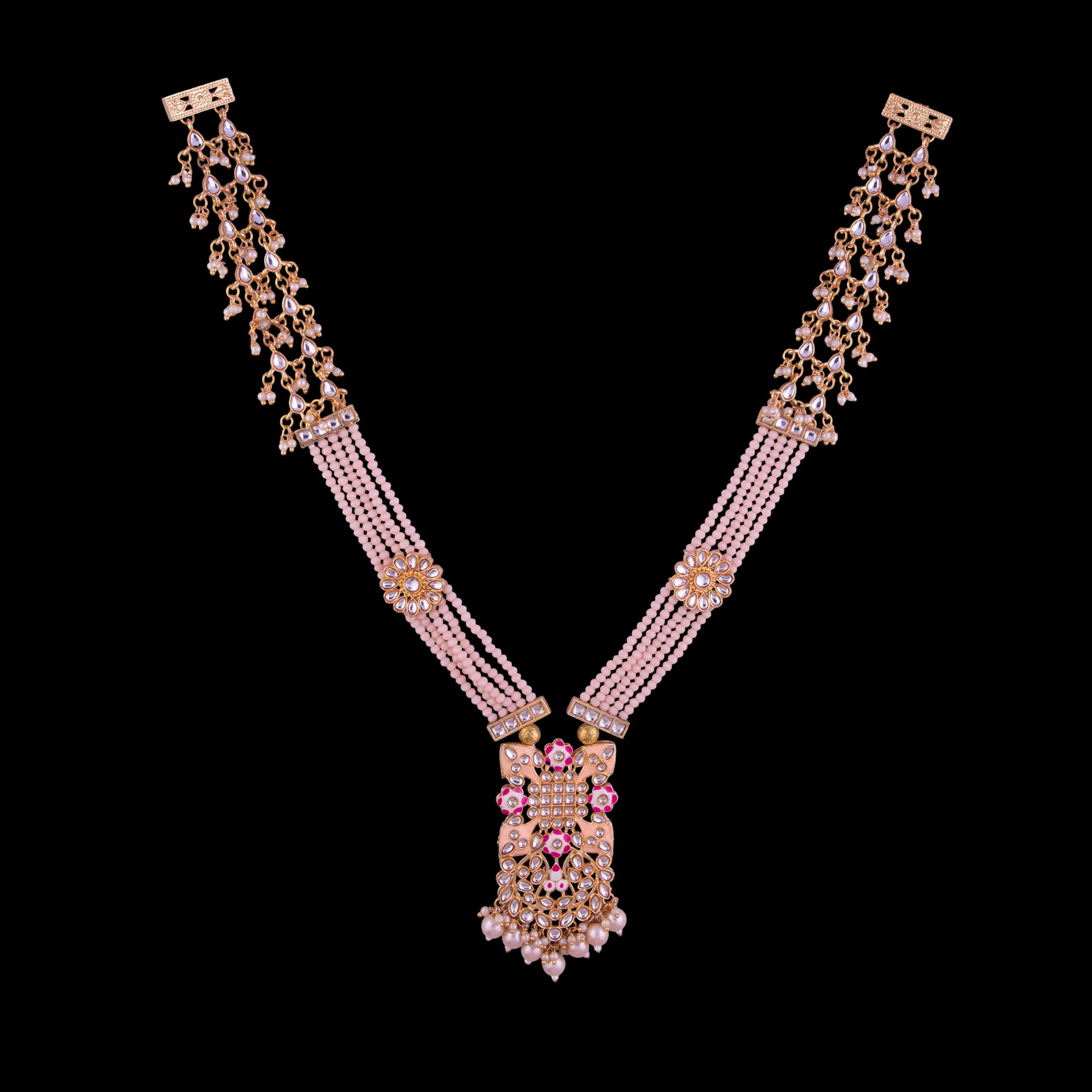 Floral Kundan Pendant Beaded Mala Set