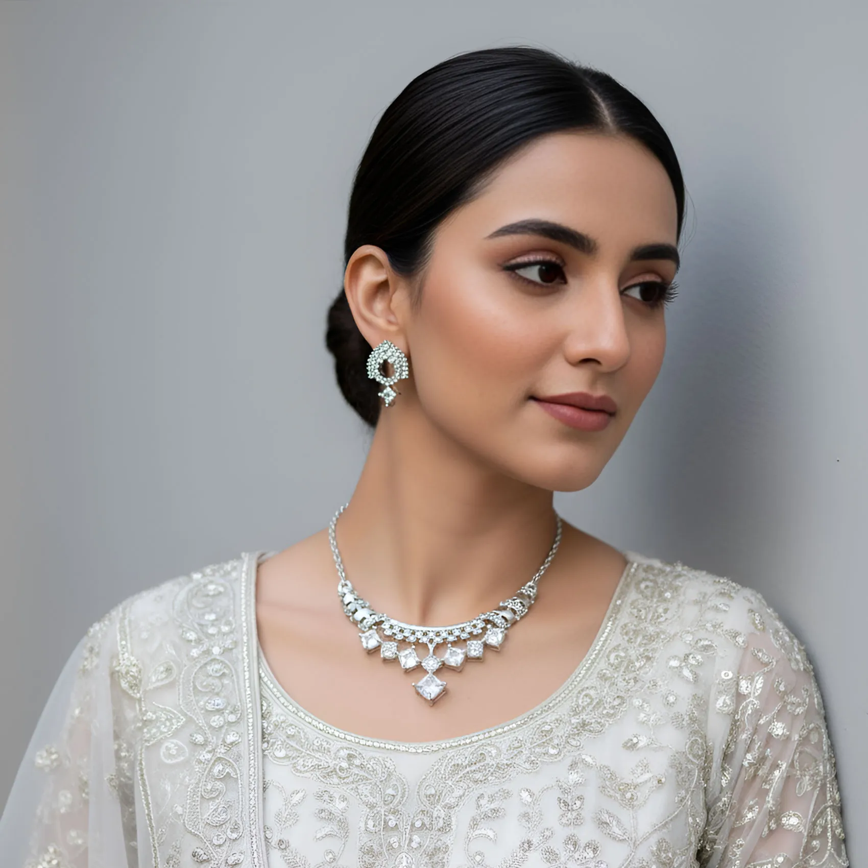 Crystal Stone Necklace & Earrings Set