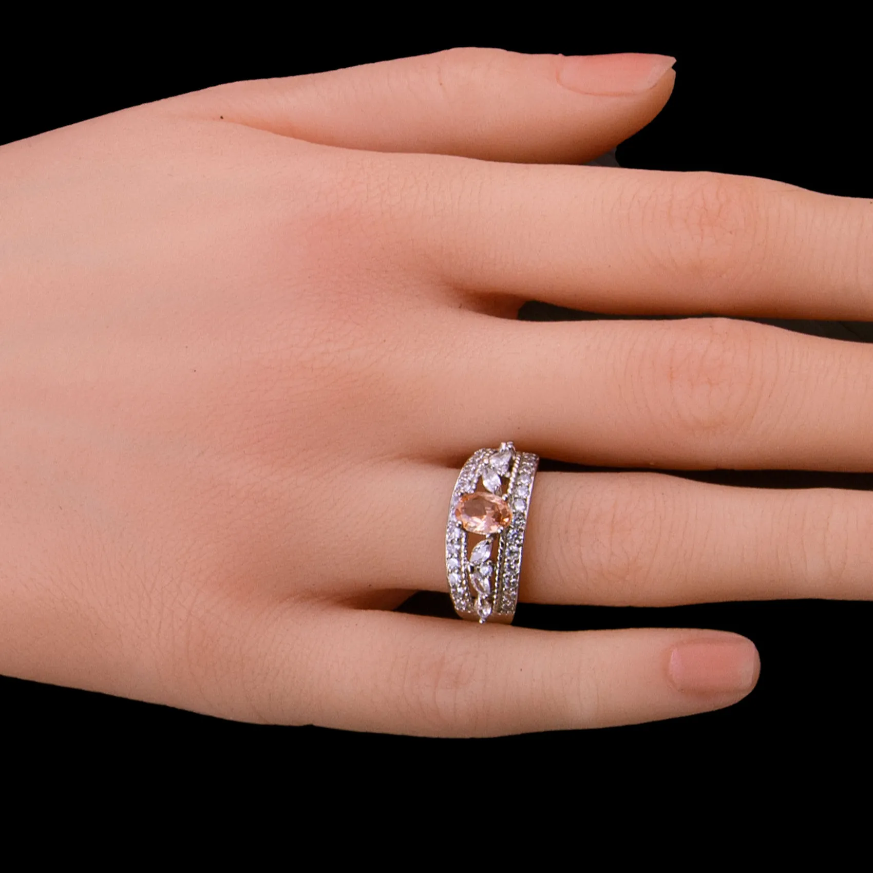 Sterling Silver Oval Cut Peach Ring