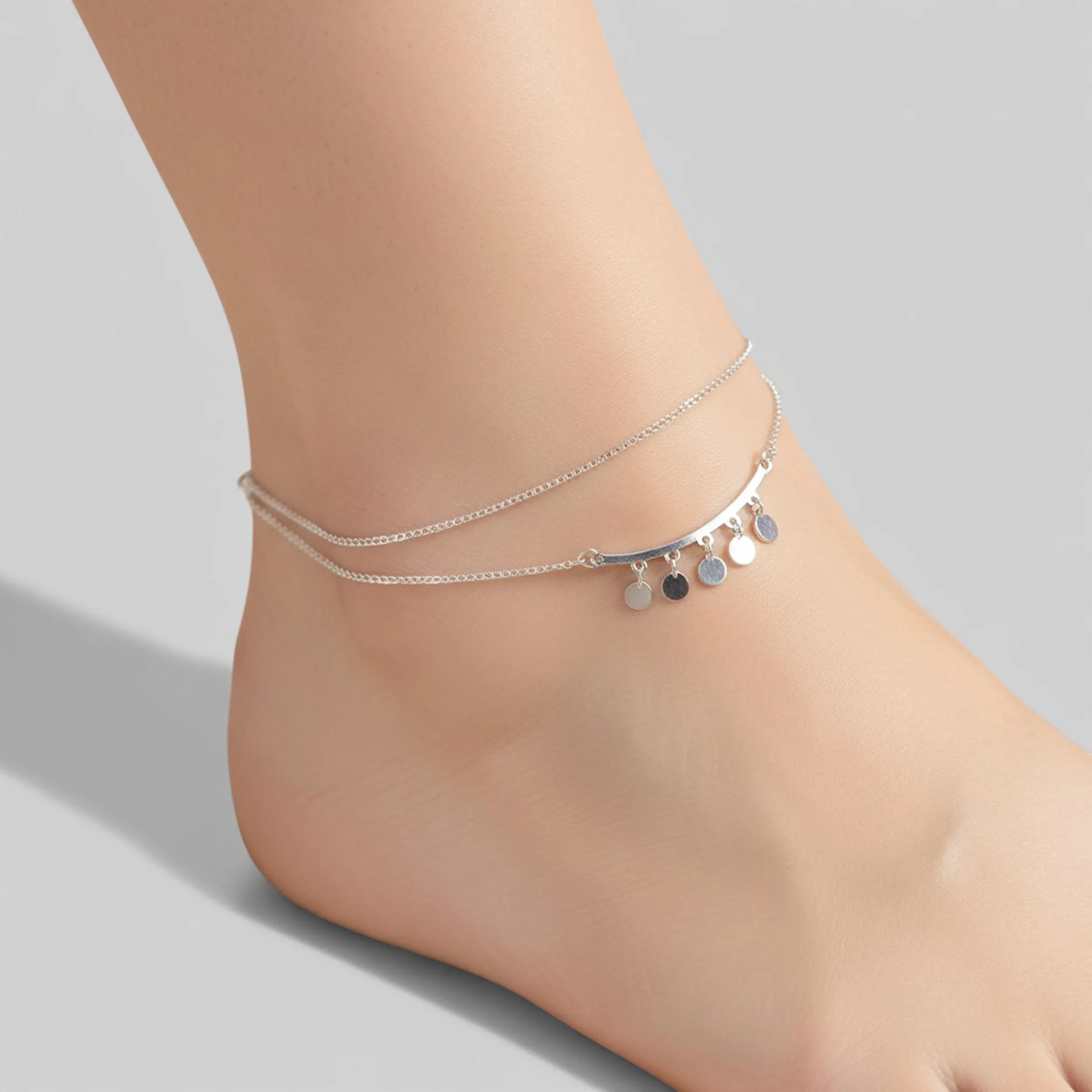 Double Layered Silver Toned Anklet