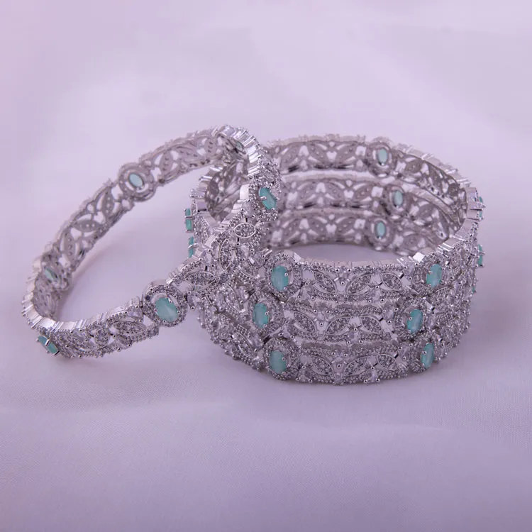 American Diamond Bangles With Mint Green Stones