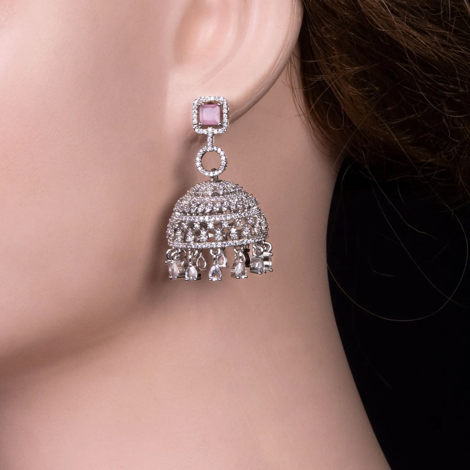 Bridal Dome Drop CZ Jhumka Earrings