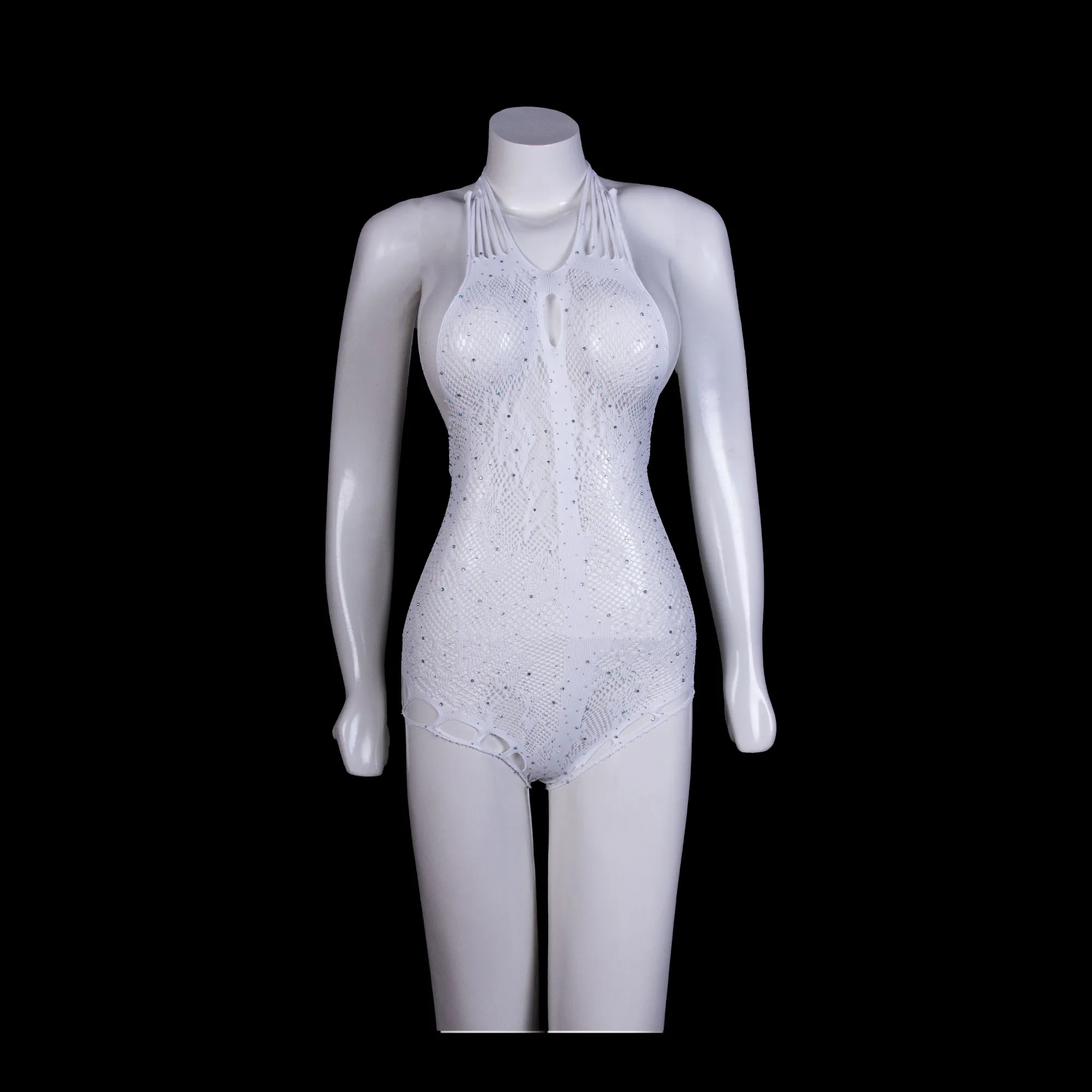 White Halter BodyStocking Suit