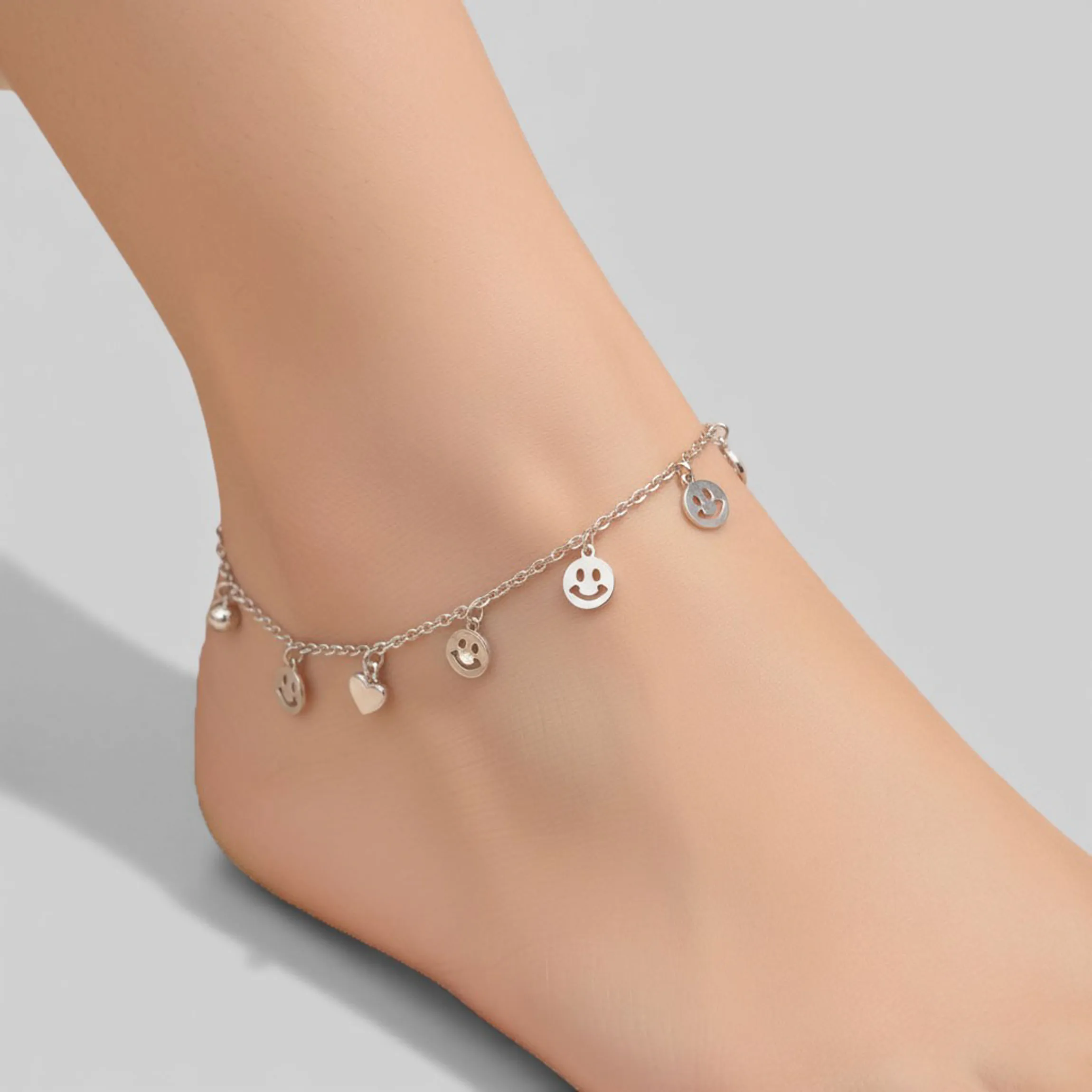Silver Plated Smiley Face Dangler Anklet