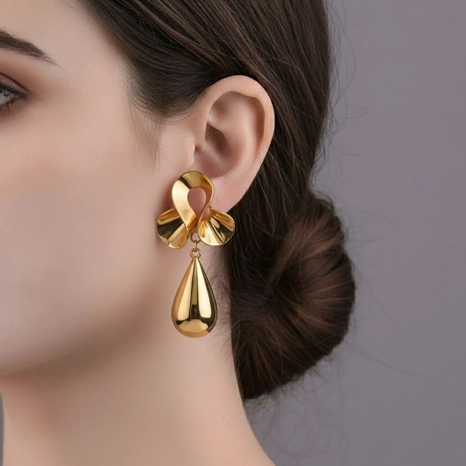 Ribbon Flower Petal Drop Tops Earrings