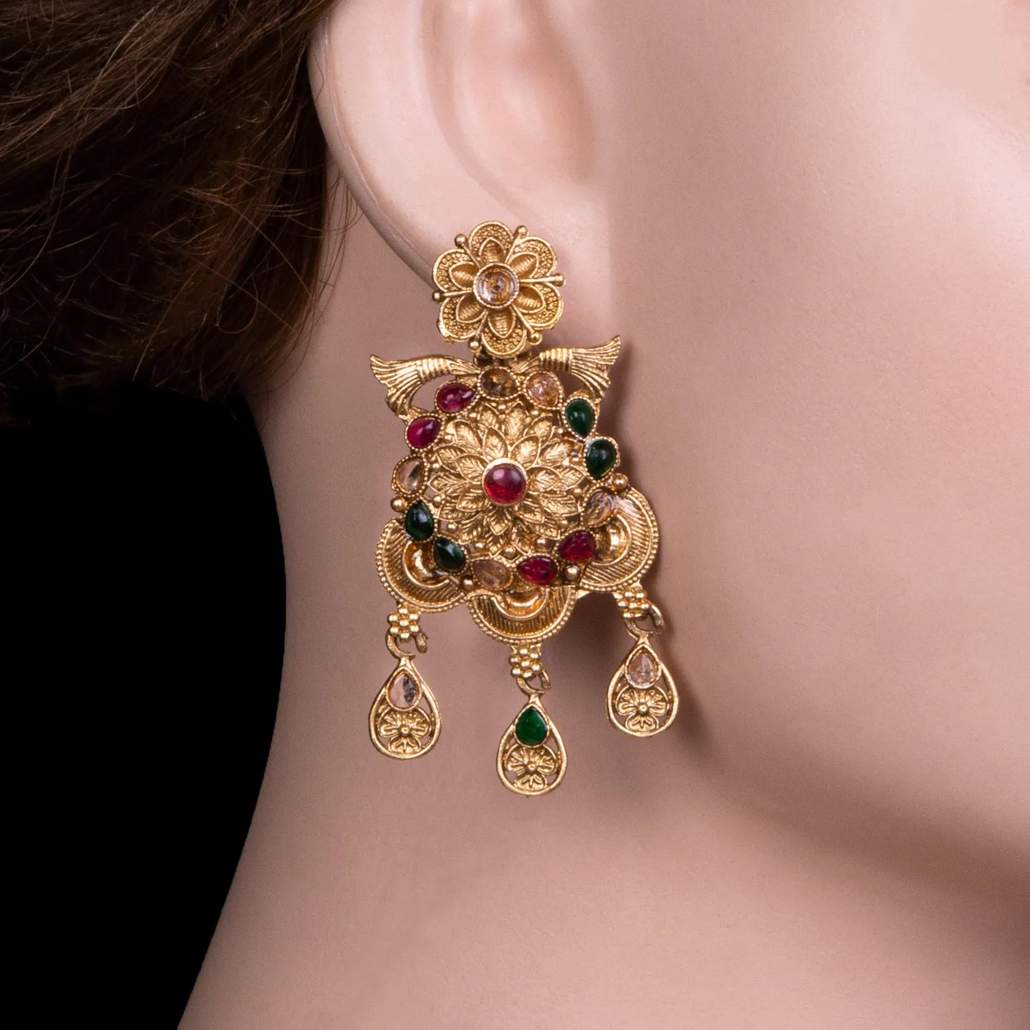 Floral Filigree Multistone Dangler Earrings