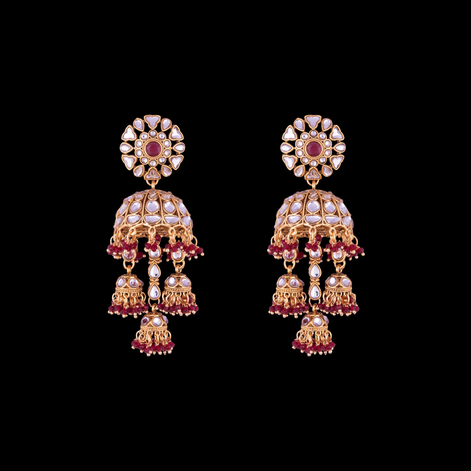 Gold Plated Kundan Pearl Bindiya Earrings Set