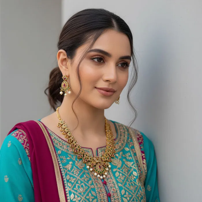 Kundan Mango Mala Necklace Set