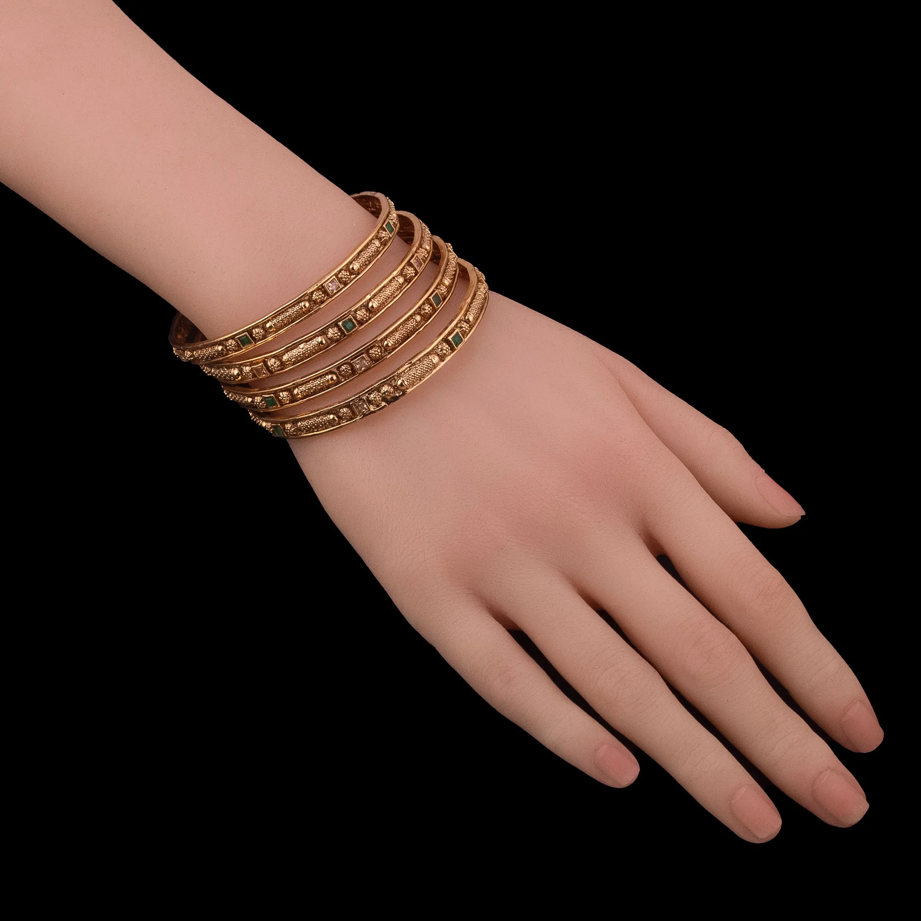 Traditional Gold Plated Emerald Bangles