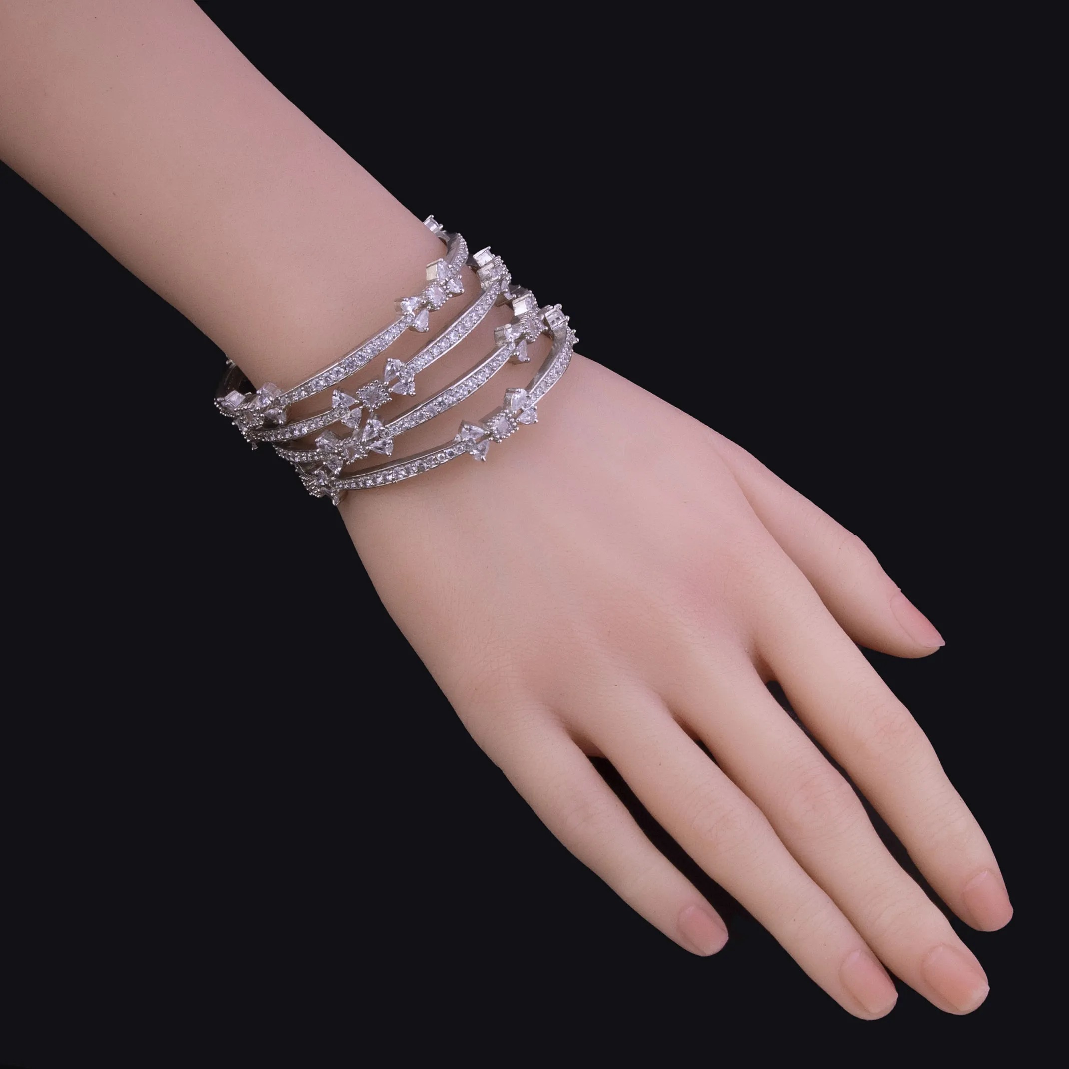 Sterling Silver Crystal Bangles Set