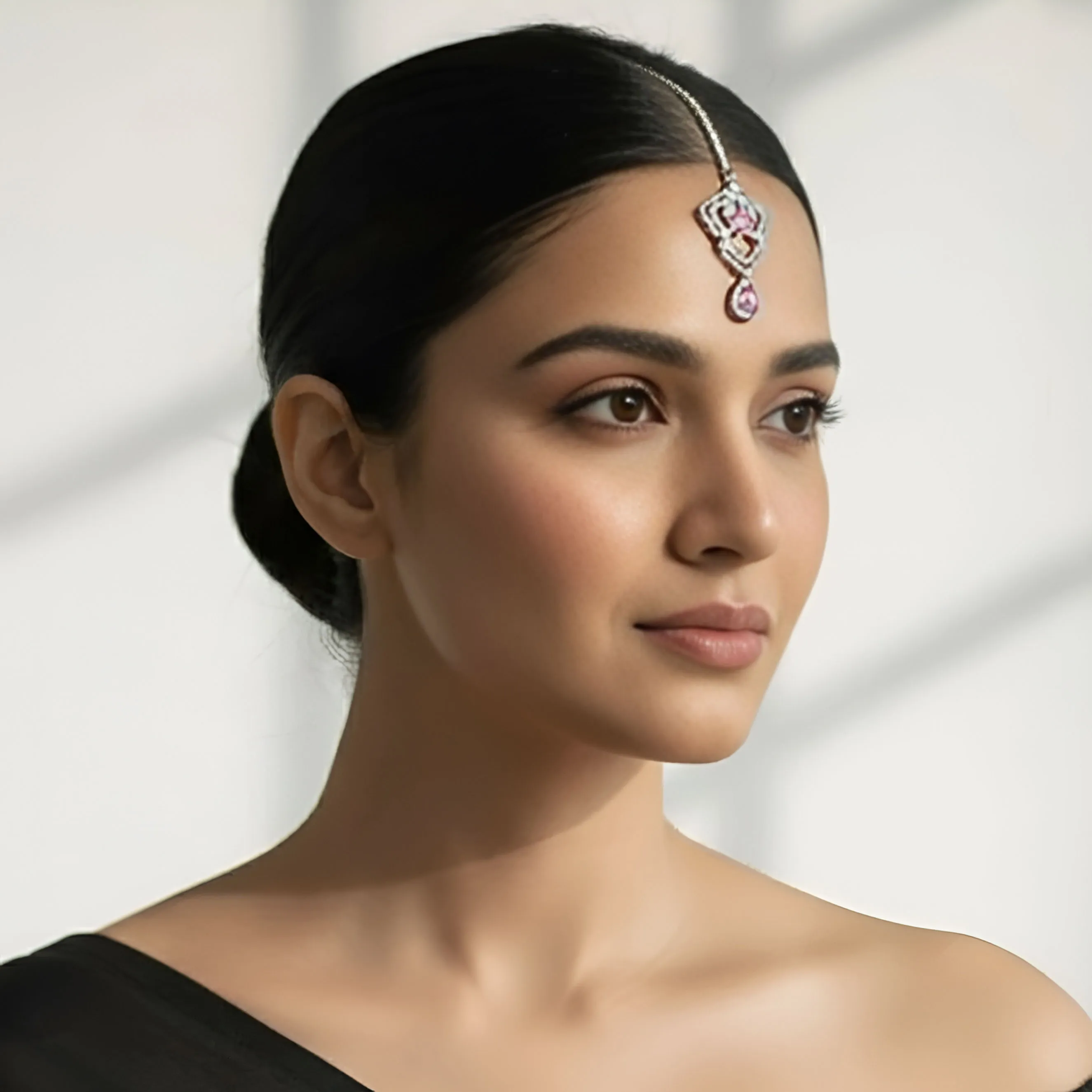 Silver Plated Pink Stone Bindiya