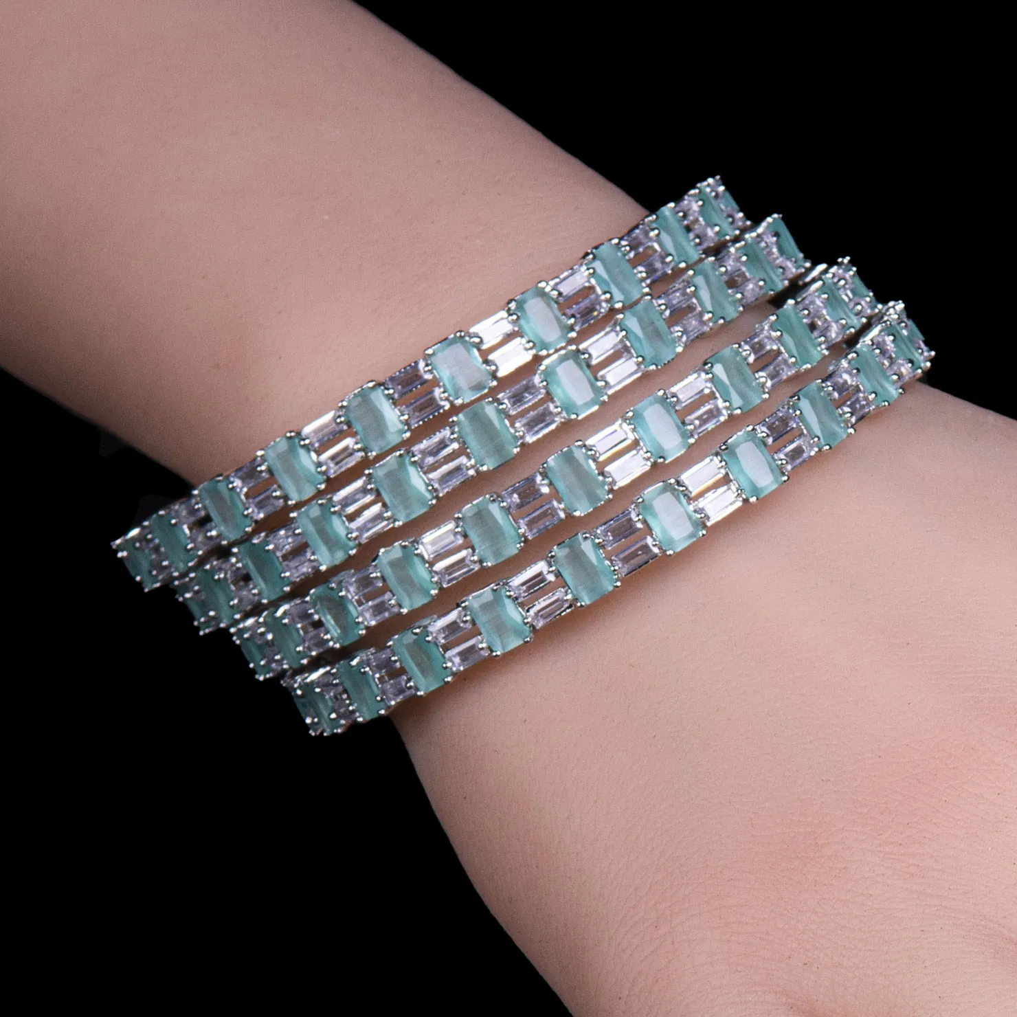 Mint Stone Silver Bangle Set