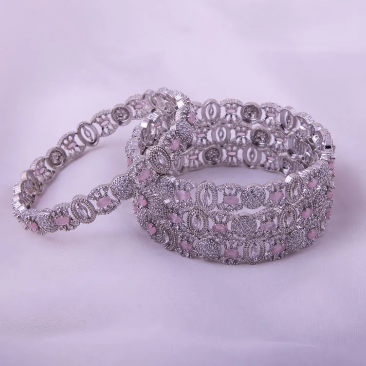 Pink Oval Cut American Diamonds bangles