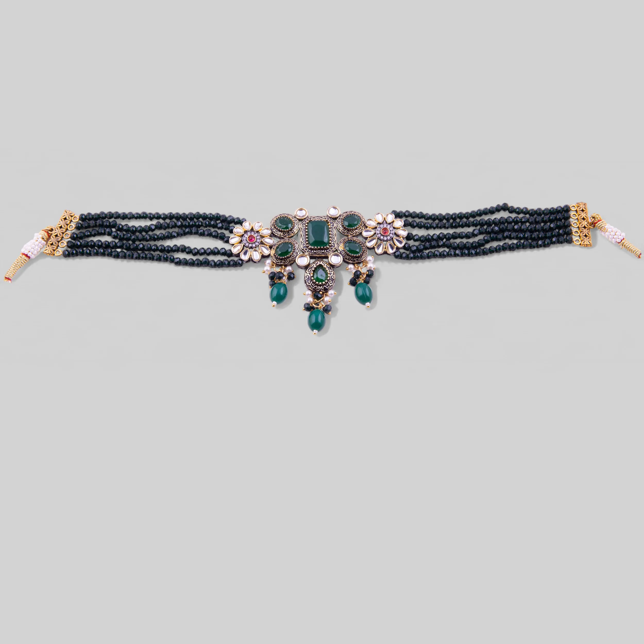 Emerald Green Polki Kundan Choker Set