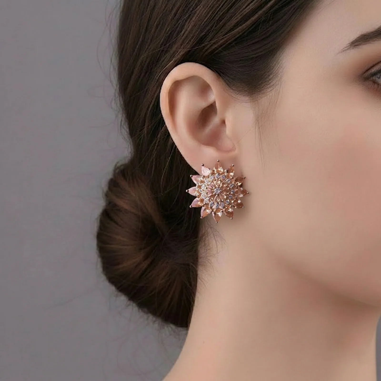 Crystal Flower Shape Stud Earrings