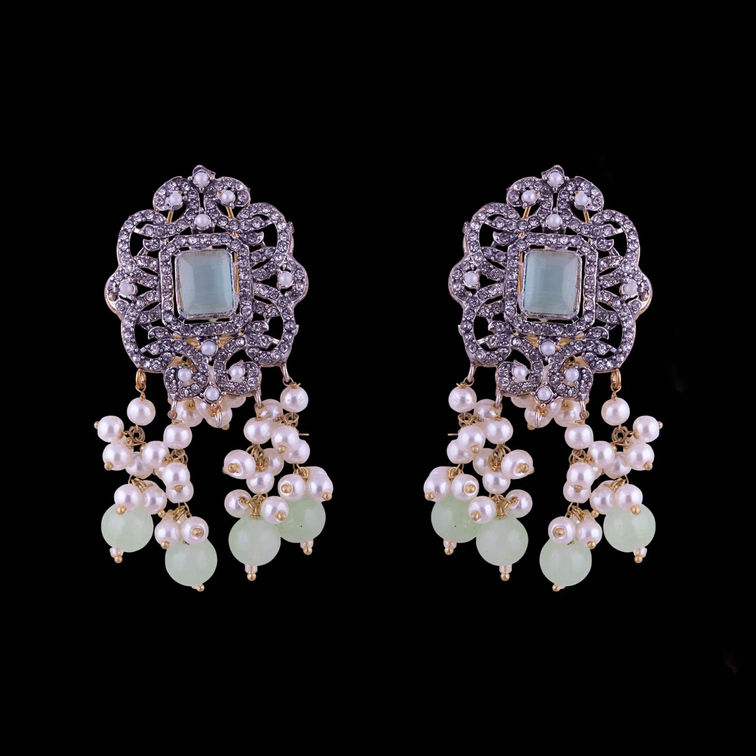 Sterling Silver Pearl Kundan Long Mala Set