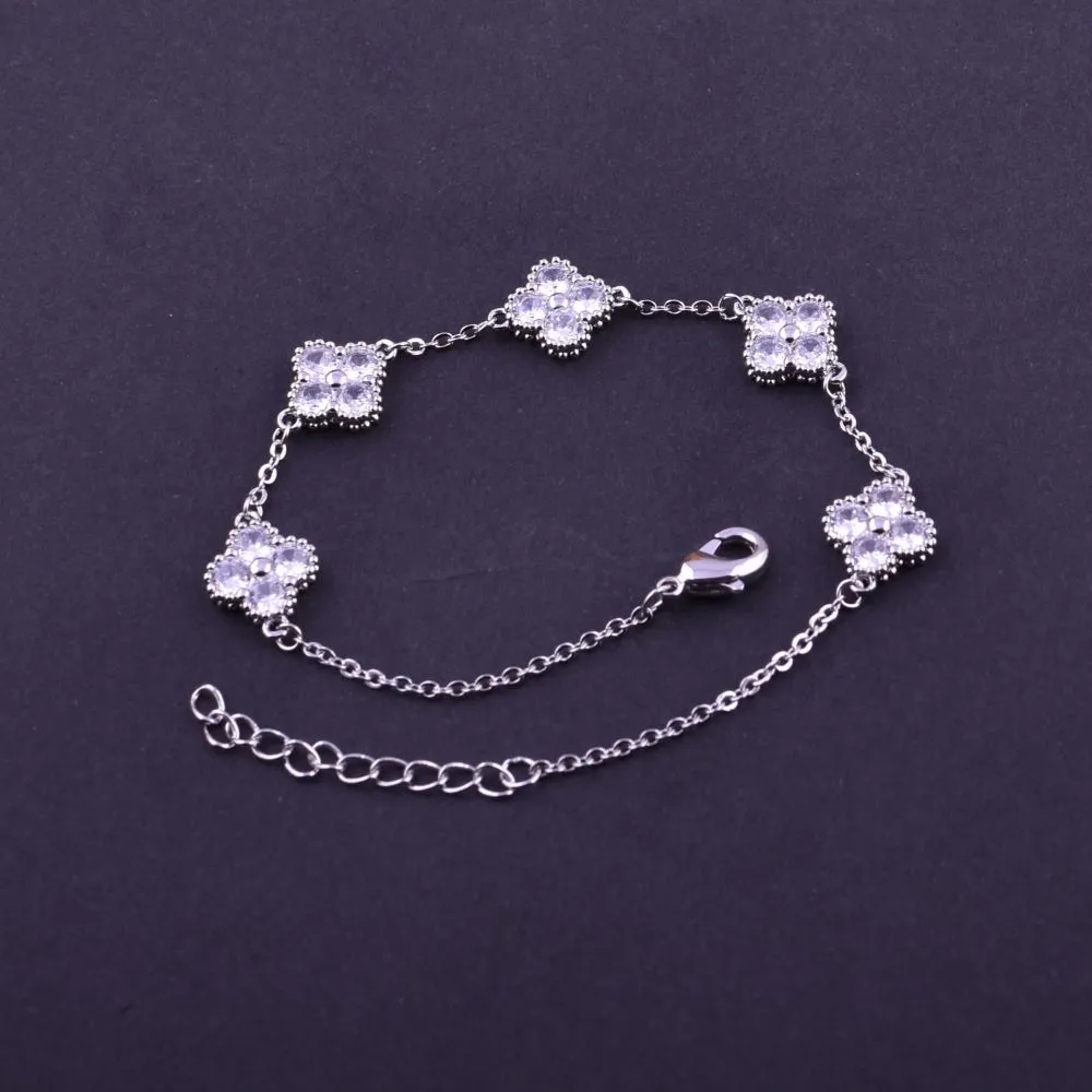 Silver Toned Clover Chain Bracelet