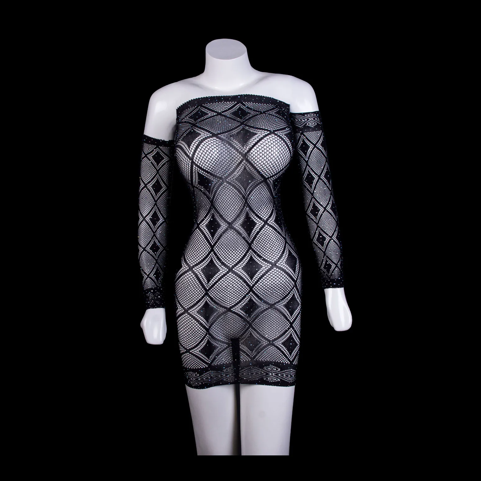 Off Shoulder Black Fishnet Body Stocking