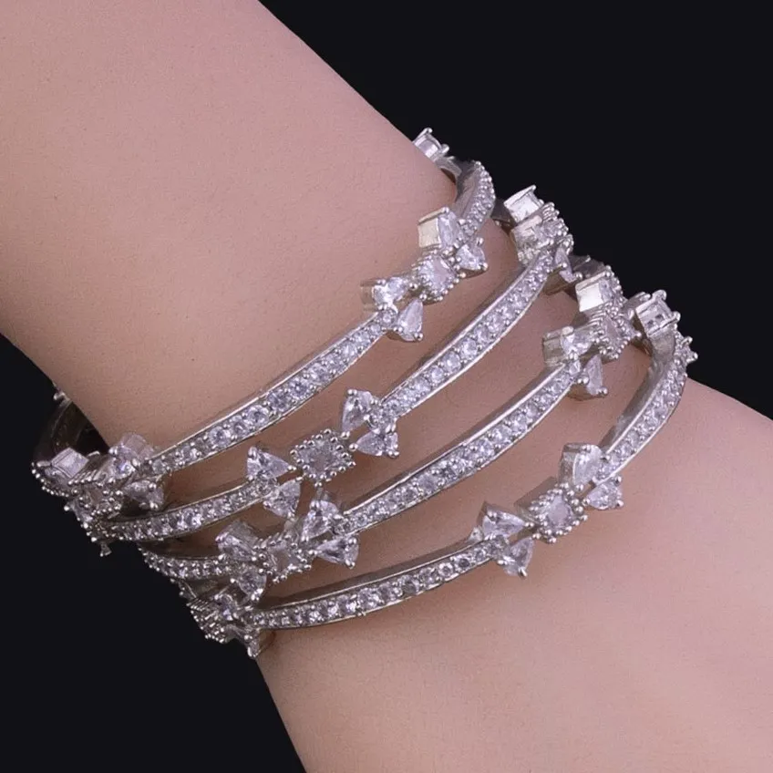 Sterling Silver Crystal Bangles Set