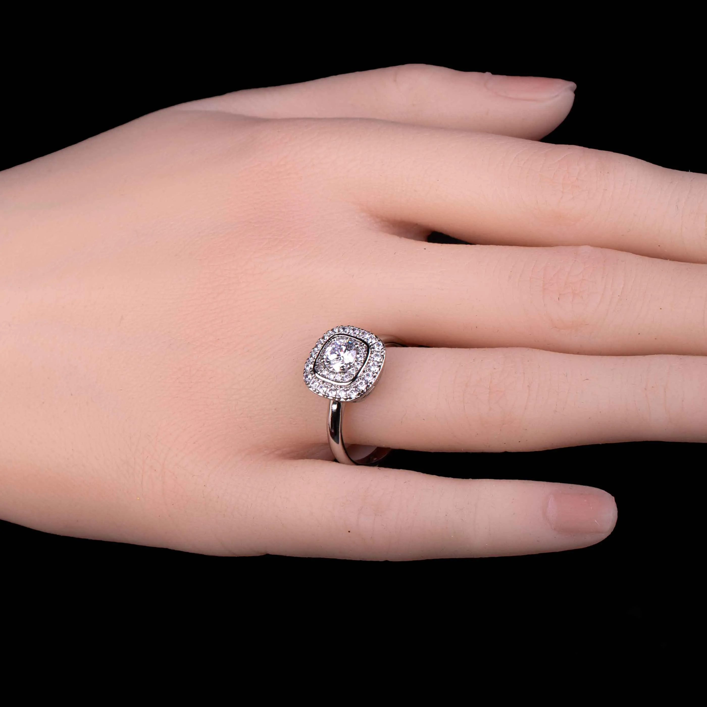 Silver Framed Cushion Cut Sparkle Ring