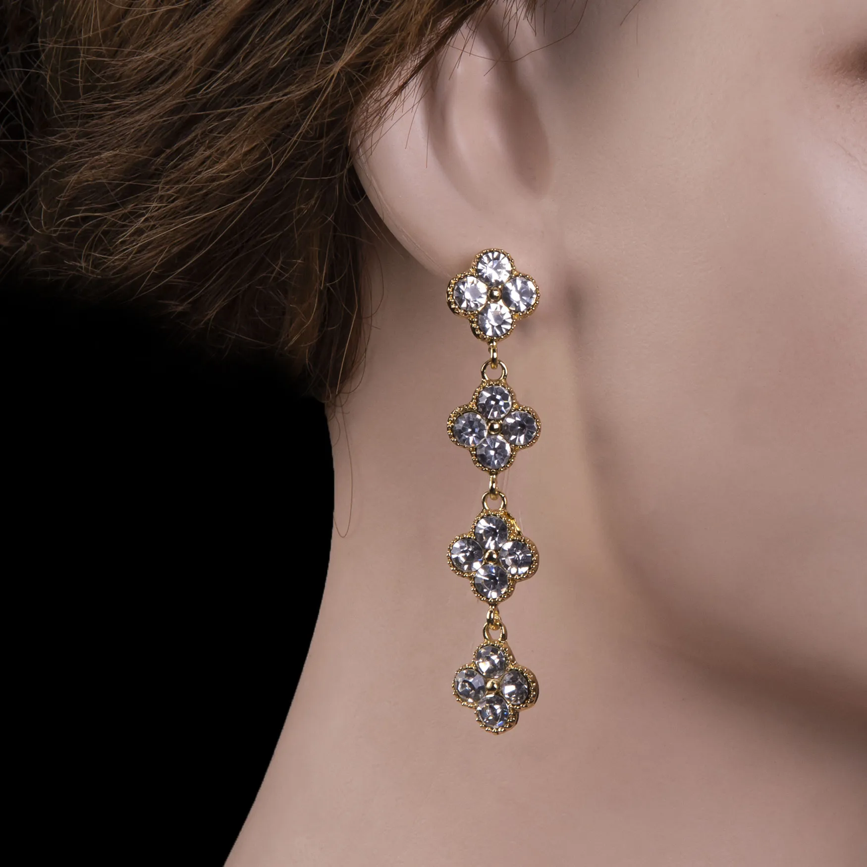 Pave Clover Dangle Drop Earrings