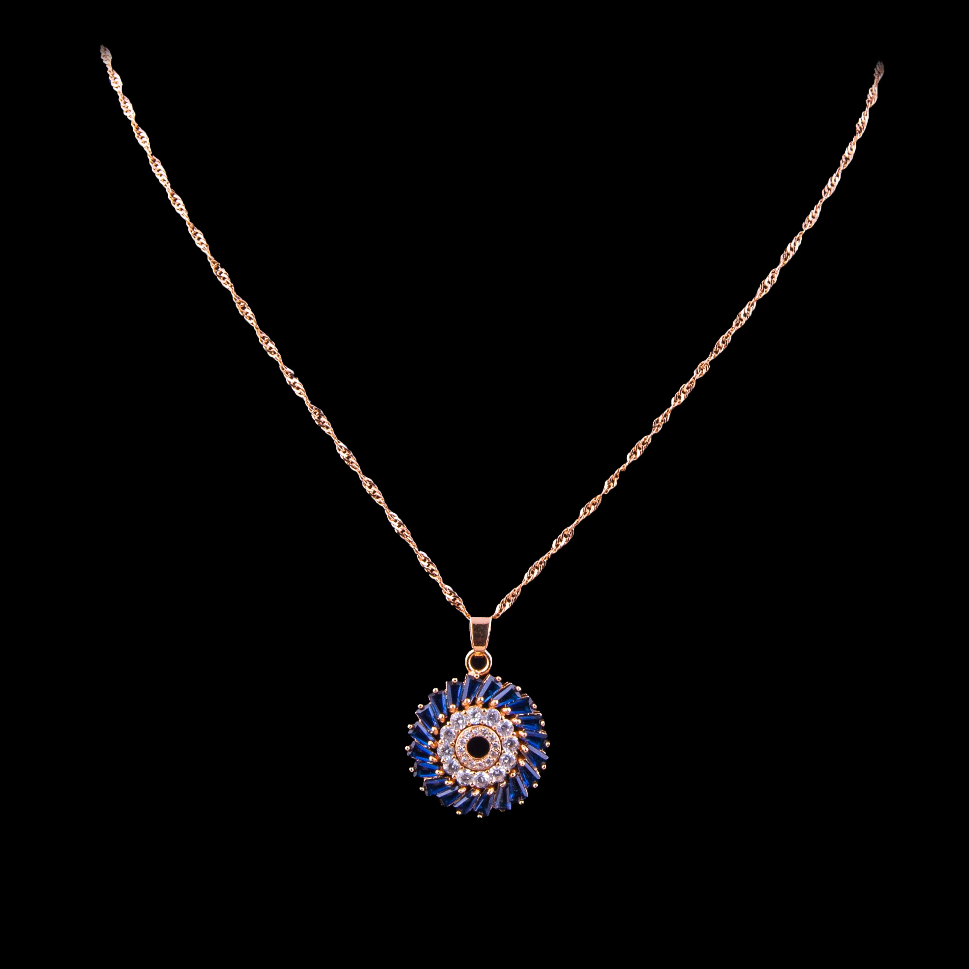 Blue Sapphire & Zirconia Pendant Necklace Set